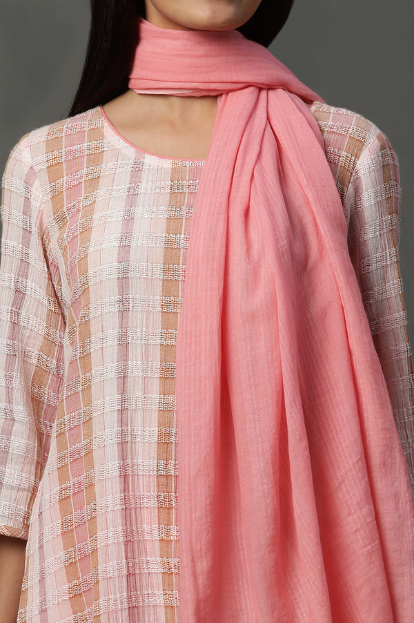 Peach Yarn-Dyed Cotton Dupatta
