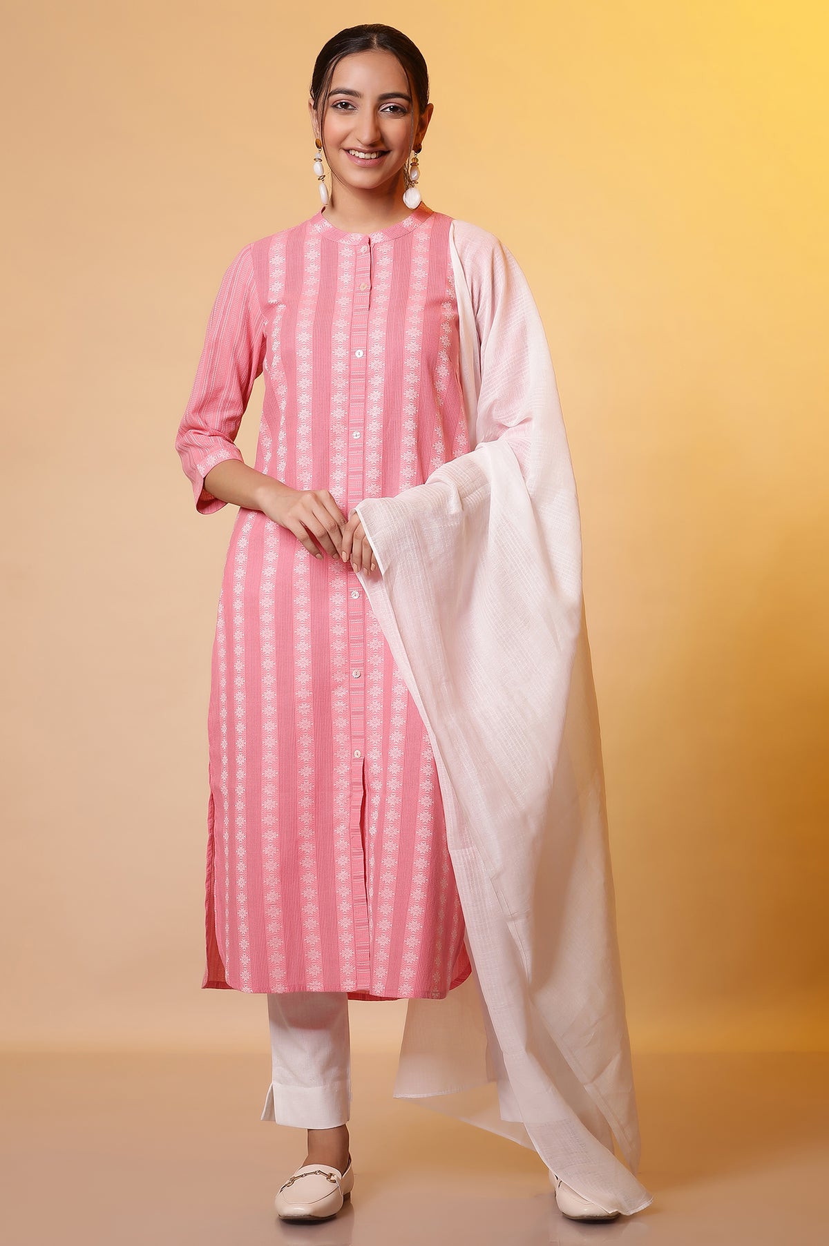 White Cotton Yarn-Dyed Dupatta - FS