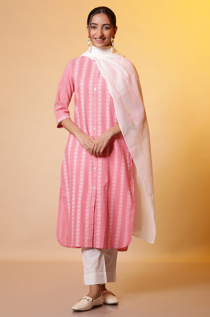 White Striped Pure Cotton Dupatta