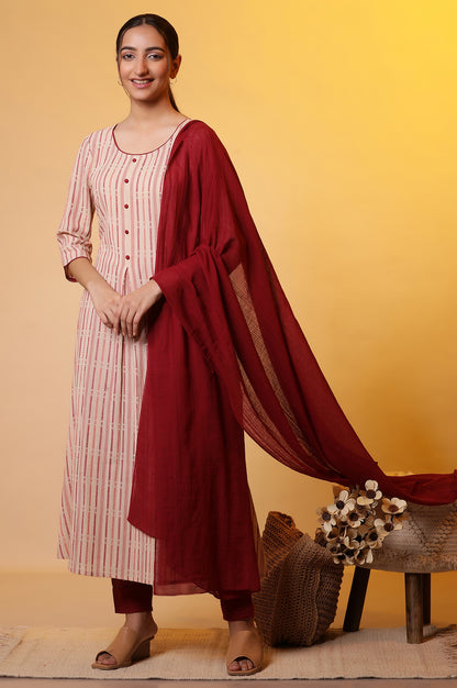 Maroon Cotton Yarn-Dyed Dupatta