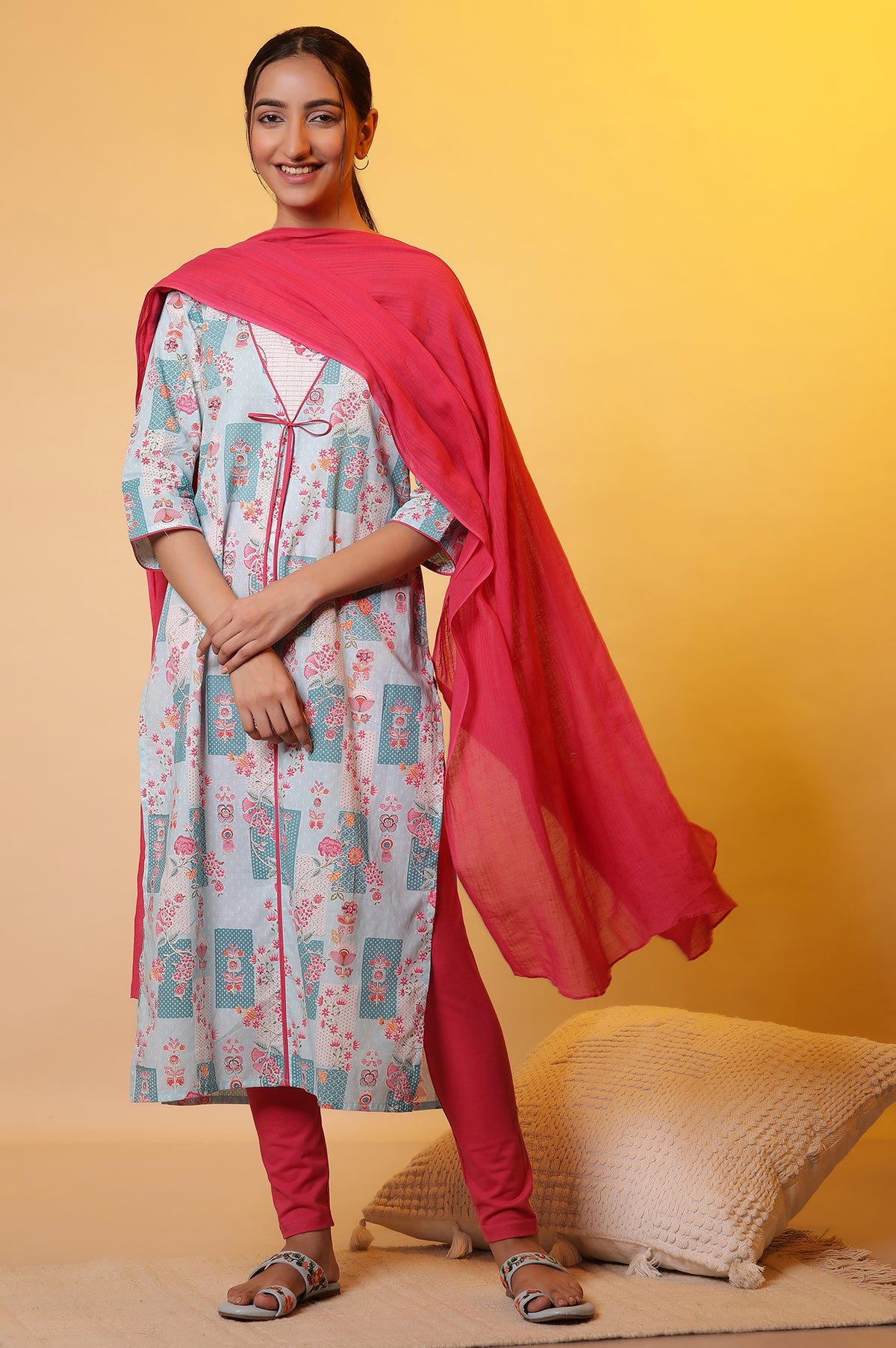 Pink Cotton Yarn-Dyed Dupatta - FS