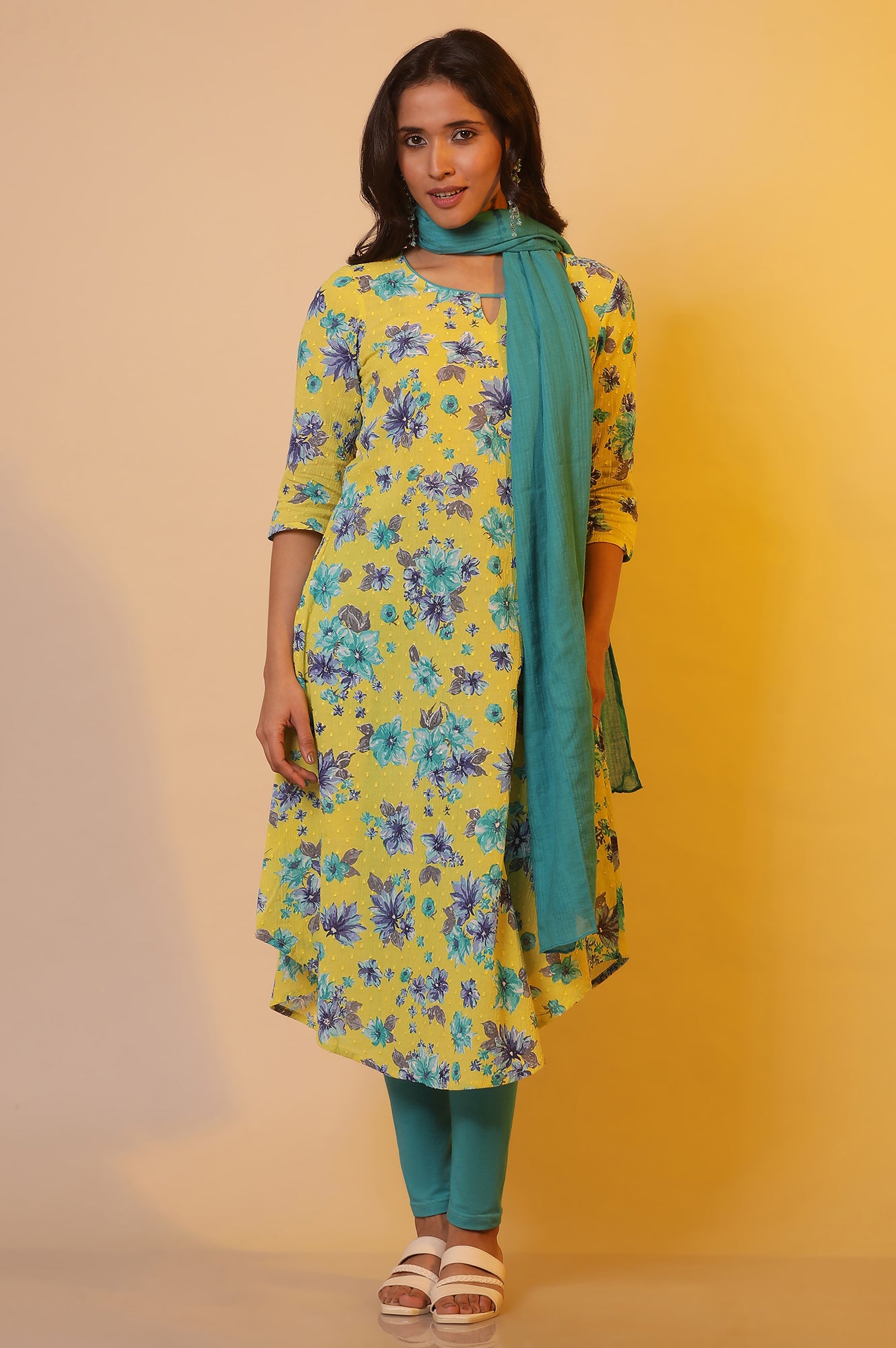 Blue Cotton Stripe Printed Dupatta