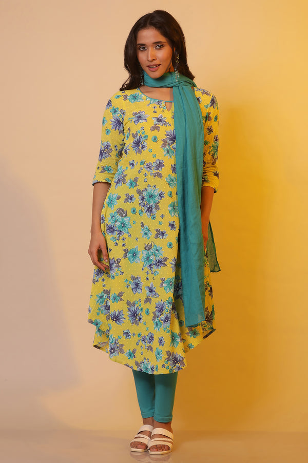 Blue Cotton Stripe Printed Dupatta