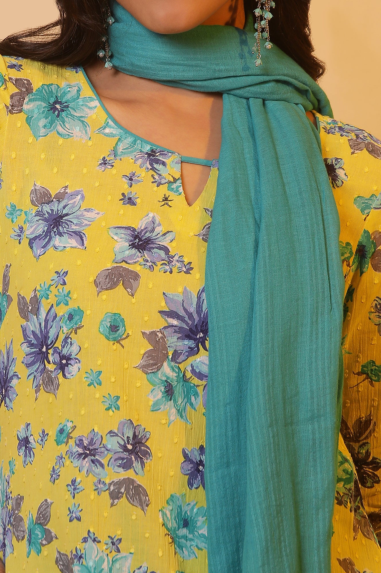 Blue Cotton Stripe Printed Dupatta