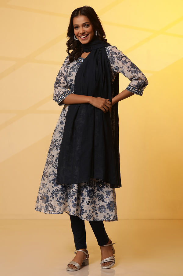 Blue Cotton South Stripe Dupatta