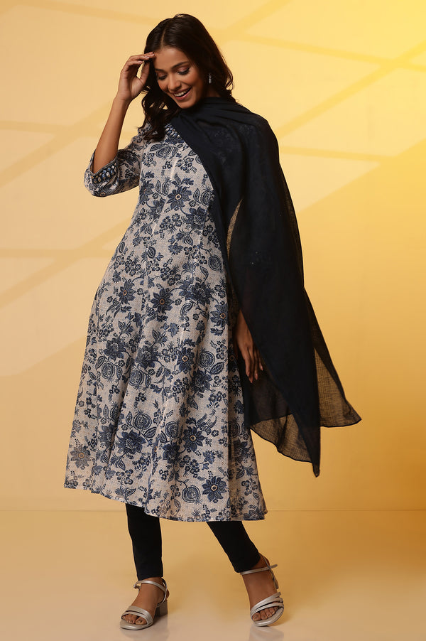 Blue Cotton South Stripe Dupatta
