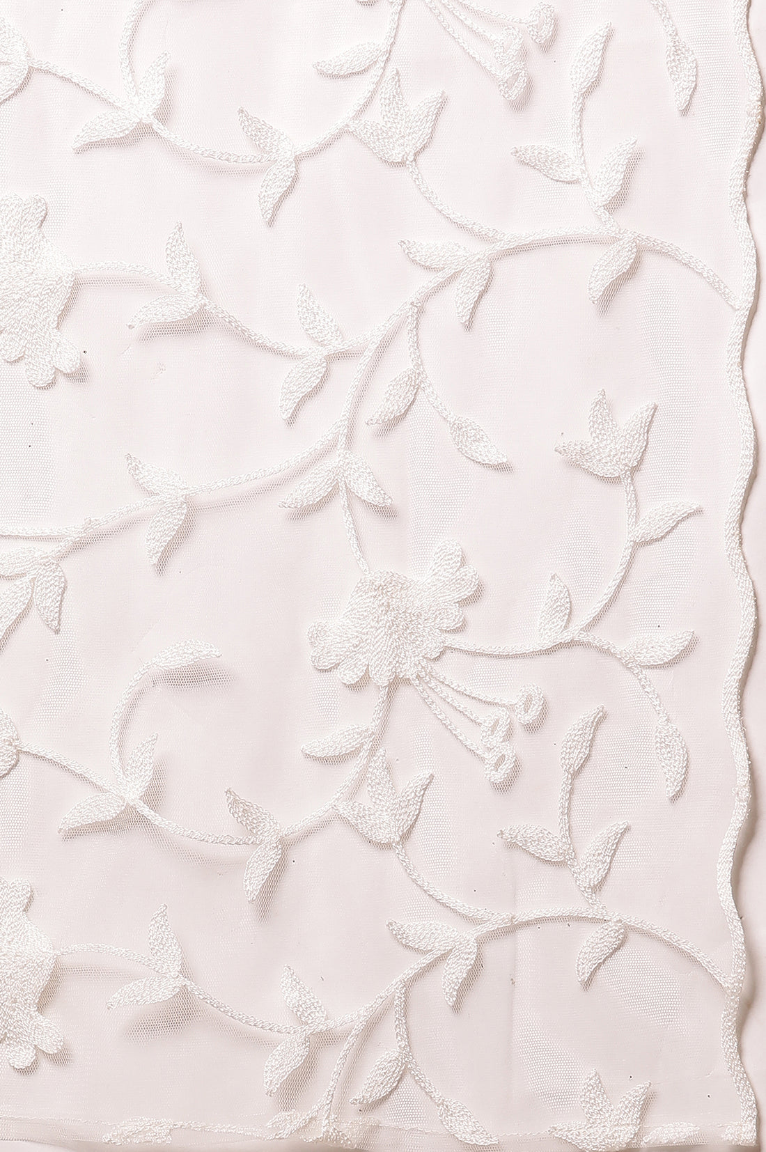 White Floral Embroidered Rectangular Net Dupatta