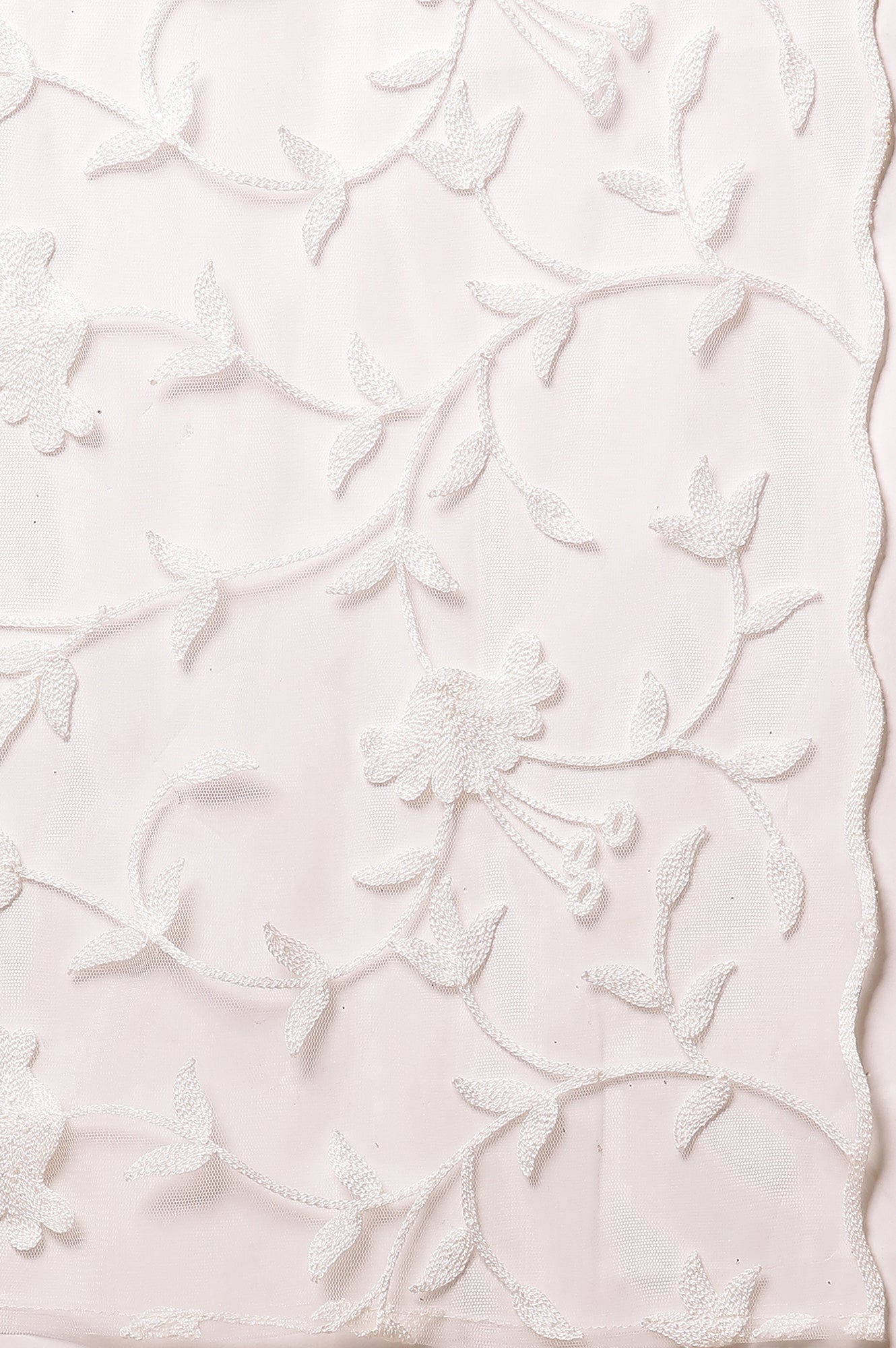 White Floral Embroidered Rectangular Net Dupatta