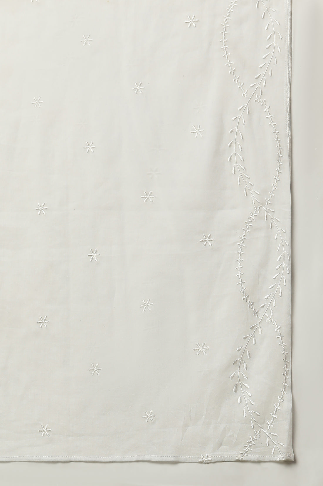 White Embroidered Schiffli Cotton Dupatta