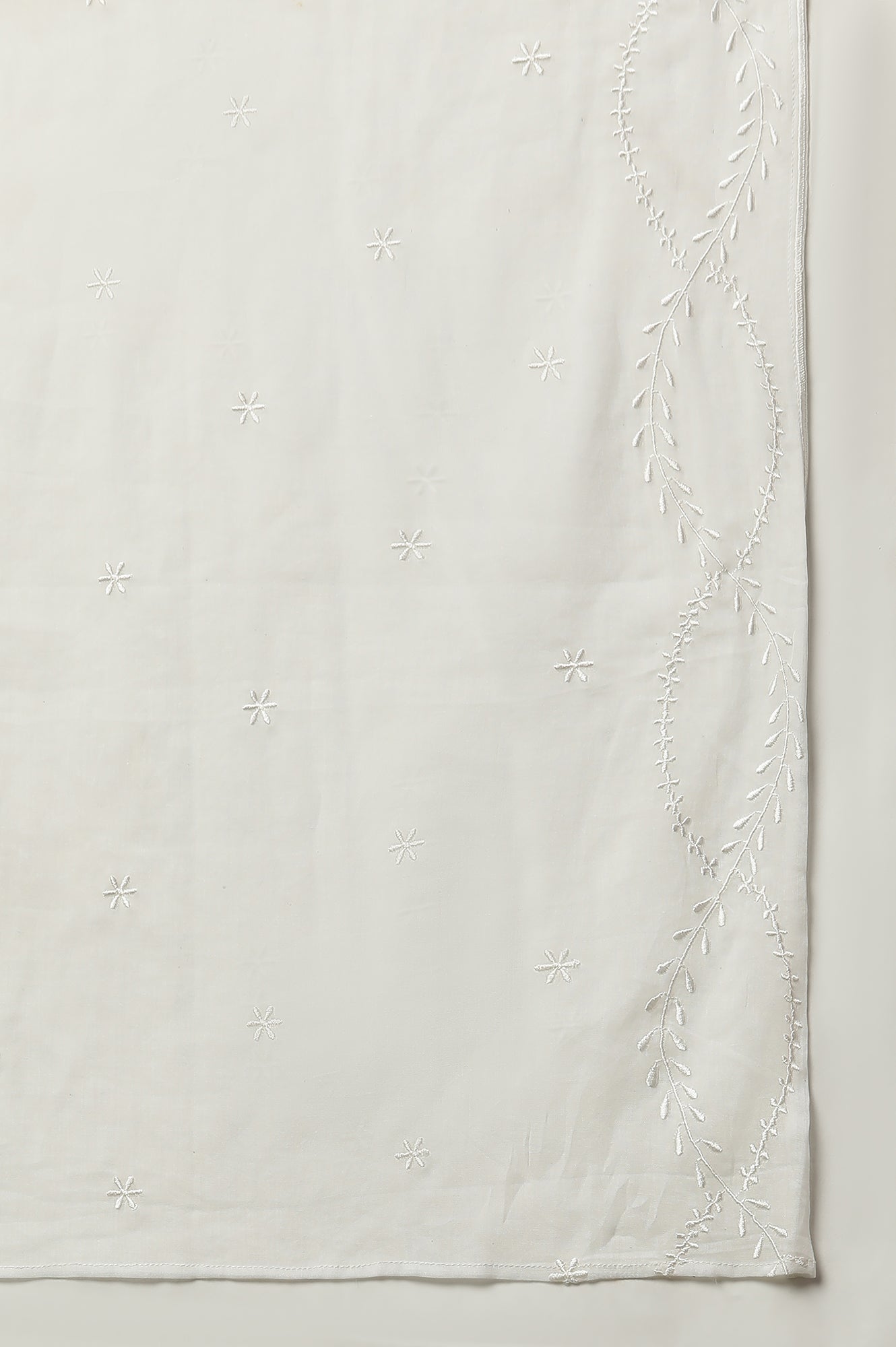 White Embroidered Schiffli Cotton Dupatta