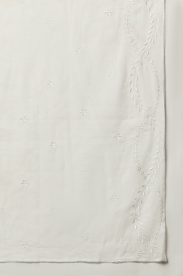 White Embroidered Schiffli Cotton Dupatta