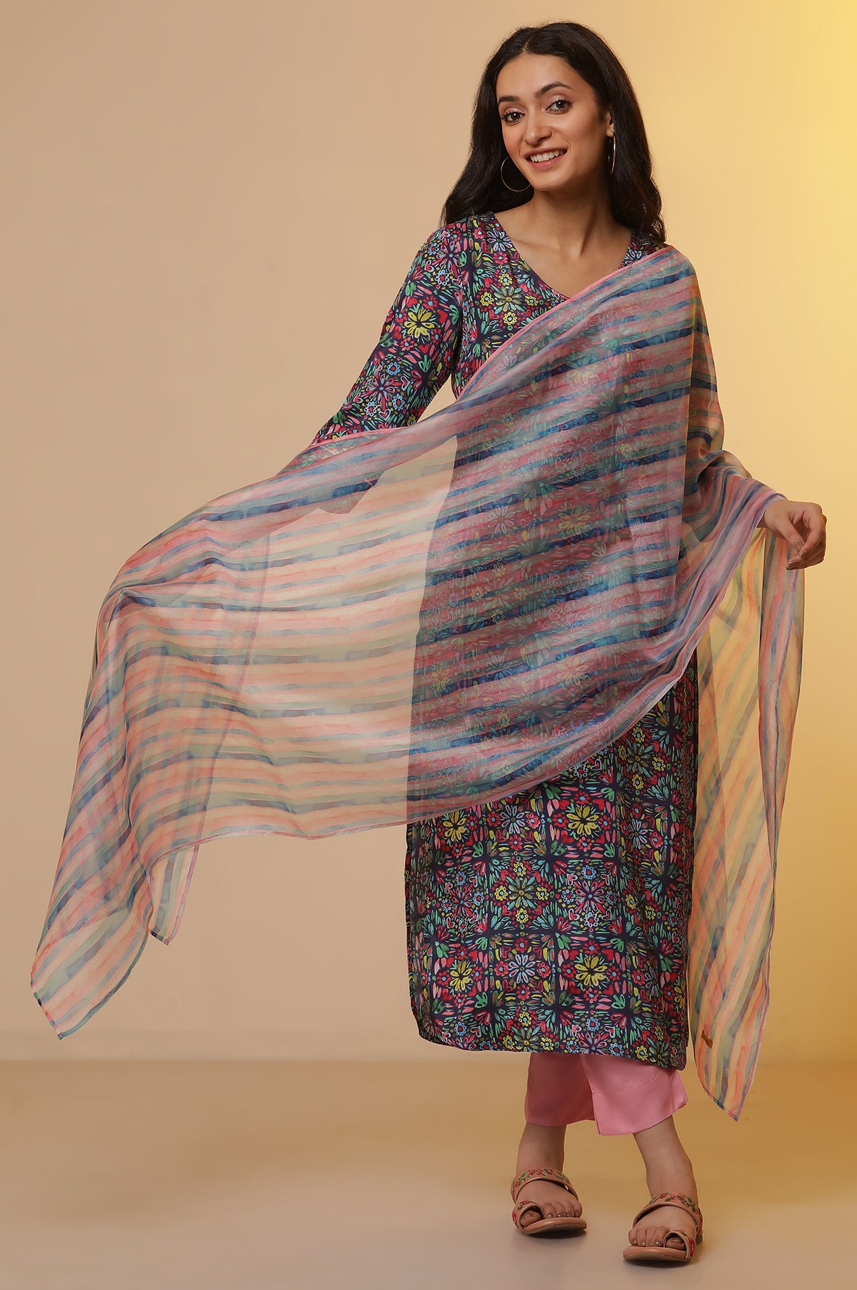 Multi-Coloured Striped Organza Stole - FS