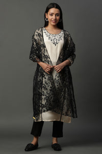 Black Floral Printed Rectangular Cotton Dupatta