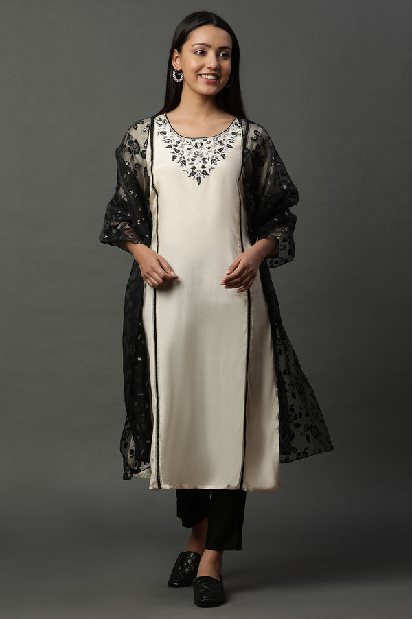 Black Floral Printed Rectangular Cotton Dupatta