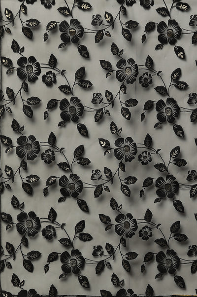 Black Floral Printed Rectangular Cotton Dupatta