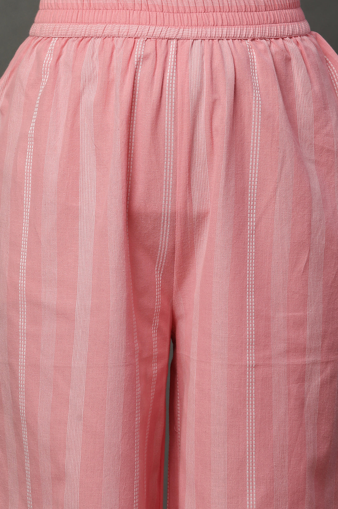 Off White Cotton Floral Printed Kurta and Pink Palazzos Set