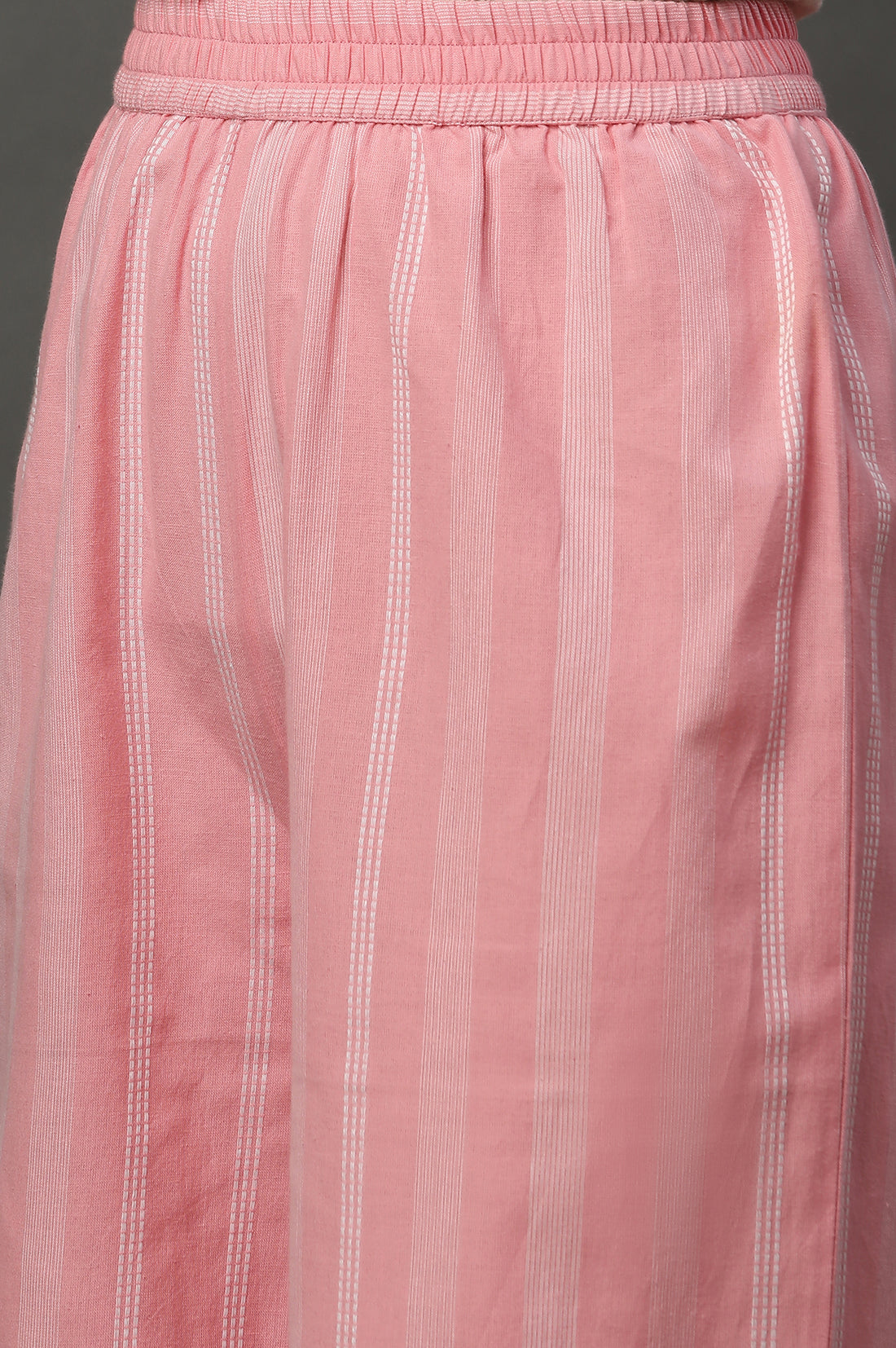 Off White Cotton Floral Printed Kurta and Pink Palazzos Set