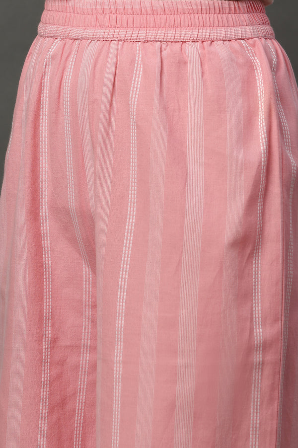 Off White Cotton Floral Printed Kurta and Pink Palazzos Set