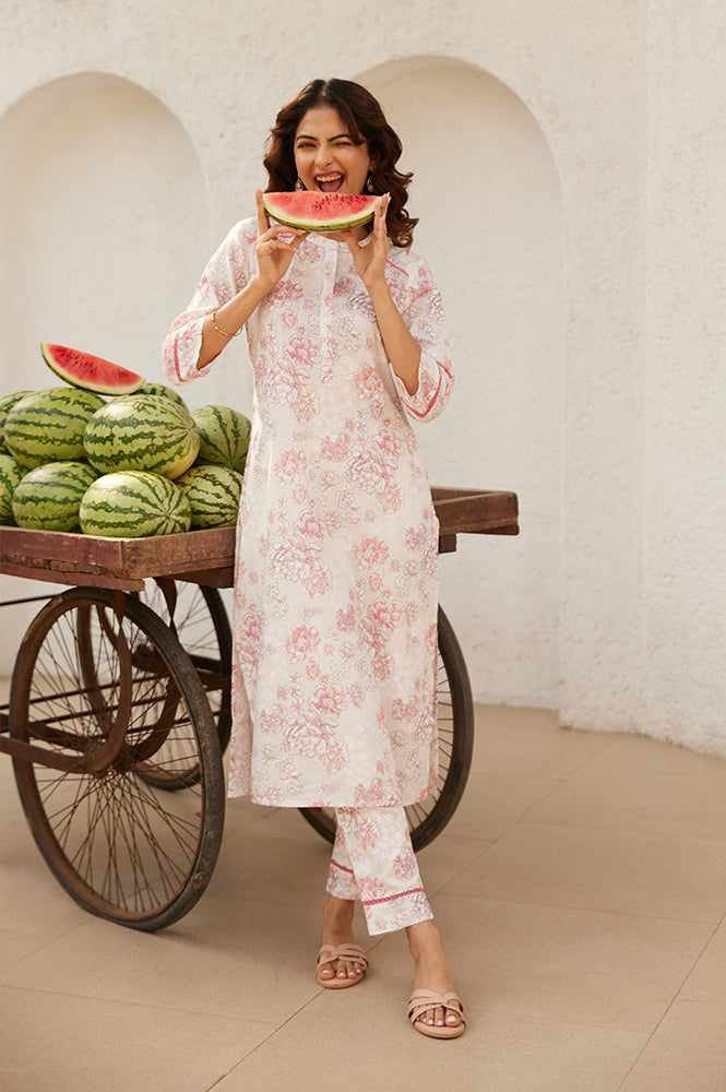 Pink Floral Printed Kurta and Palazzo Co-ord Set