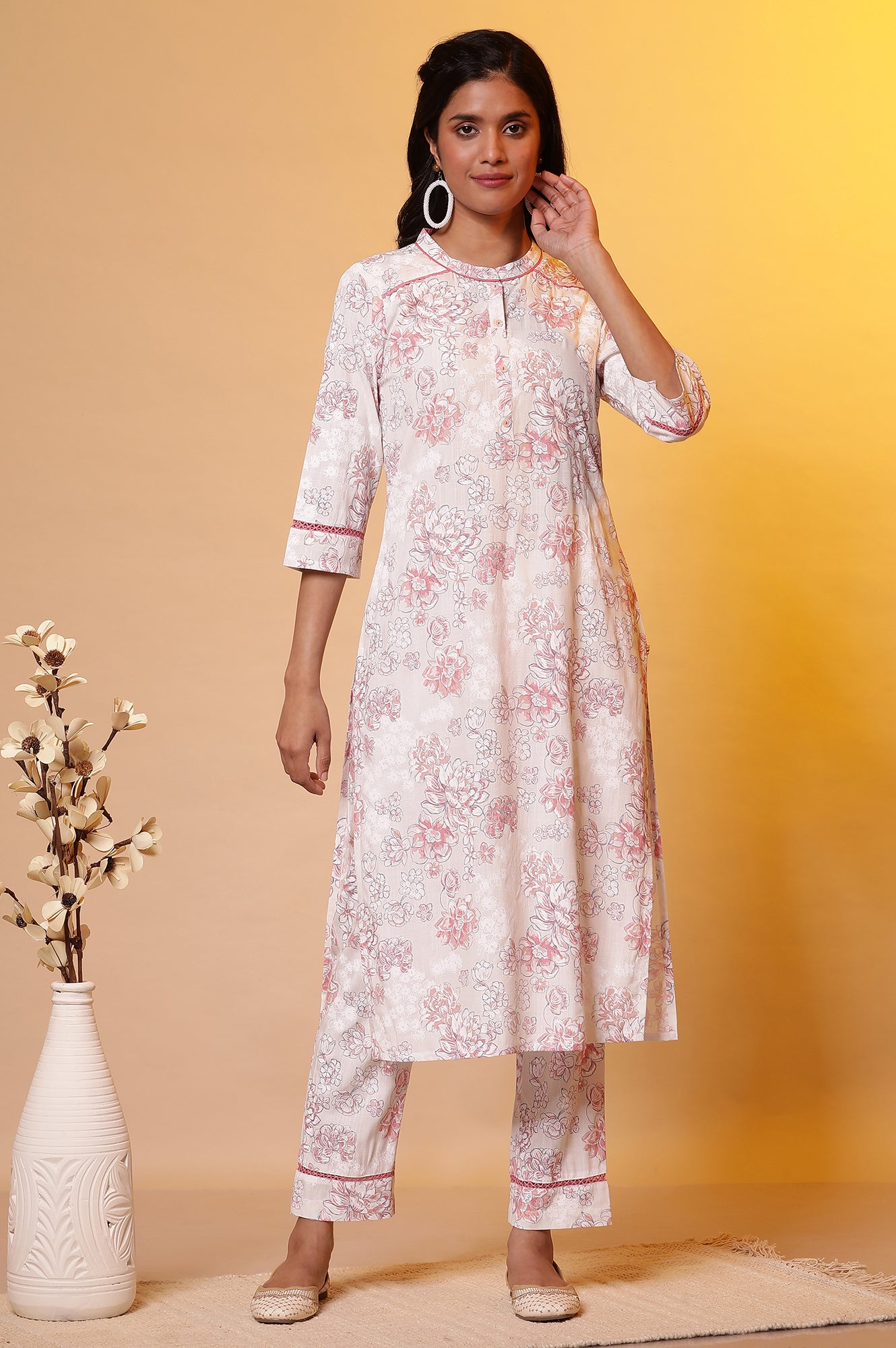 Pink Floral Printed Kurta and Palazzo Co-ord Set