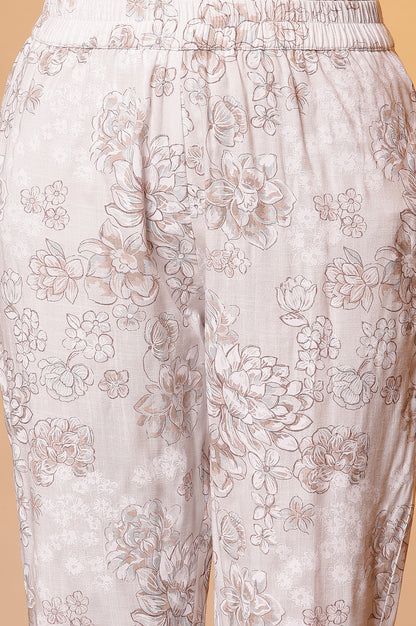 Cream Embroidered Festive Kurta, Palazzo Pants and Organza Dupatta