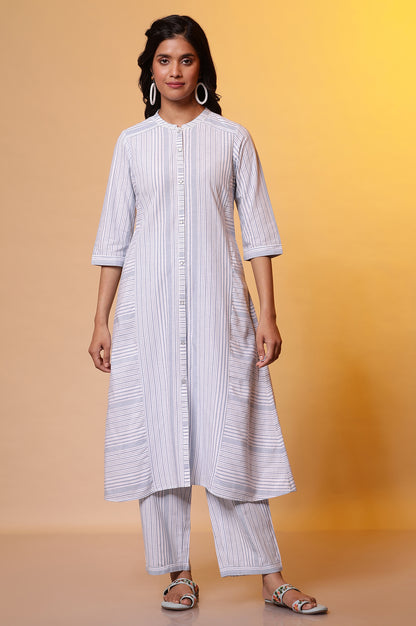 White and Blue Stripe Work Wear Kurta and Palazzo Co-ord Set