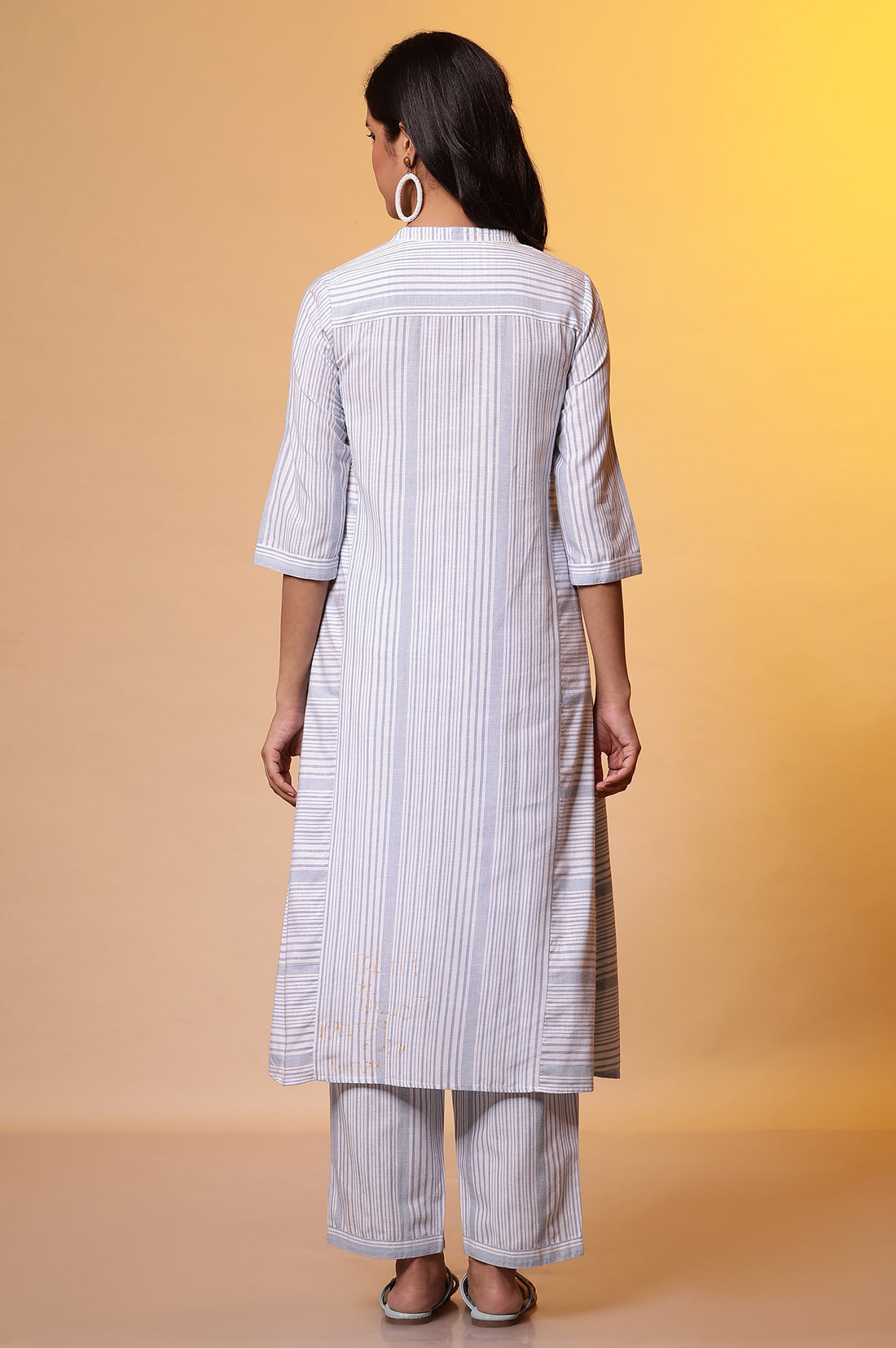 White and Blue Stripe Work Wear Kurta and Palazzo Co-ord Set