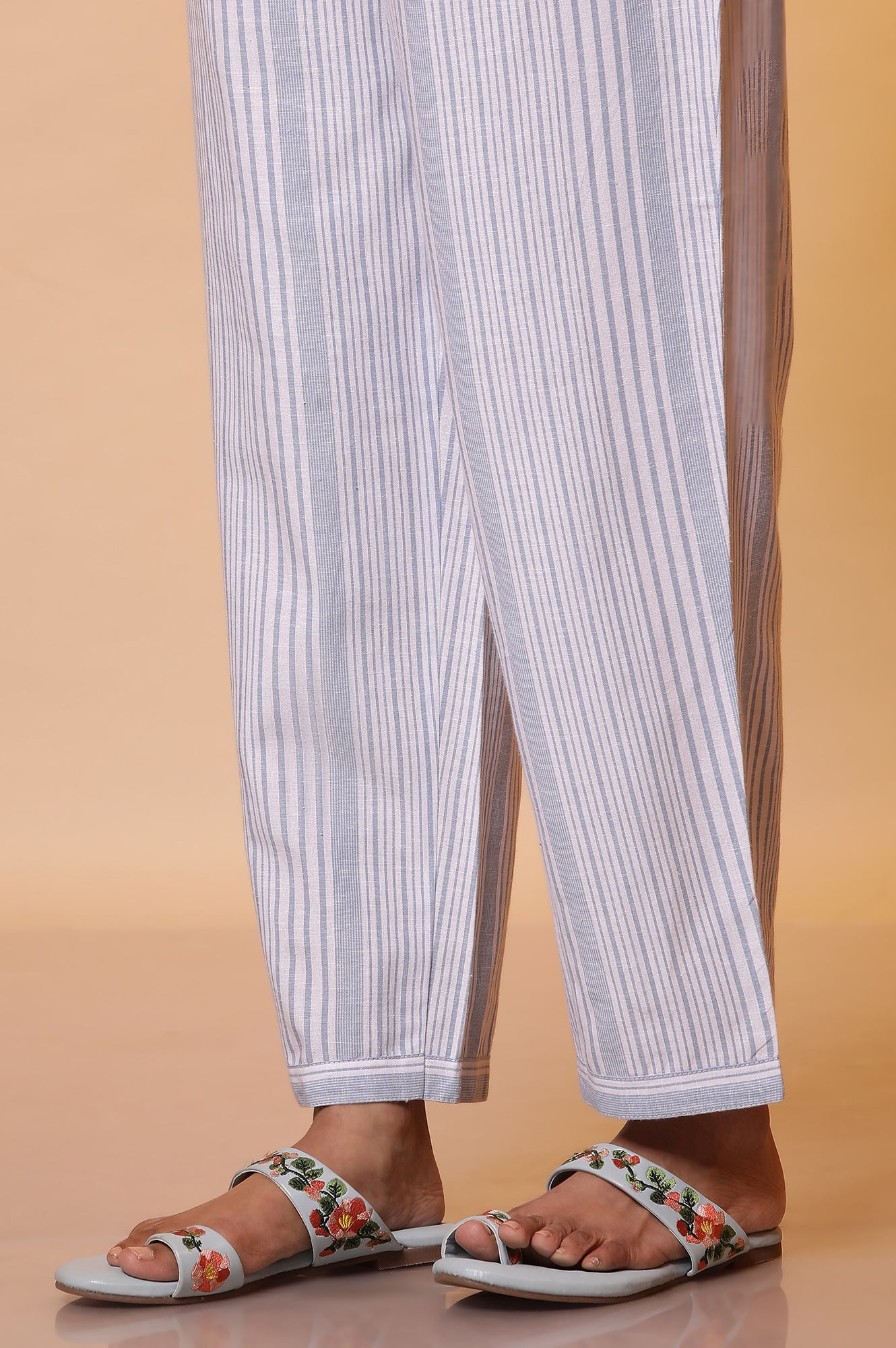 White and Blue Stripe Work Wear Kurta and Palazzo Co-ord Set