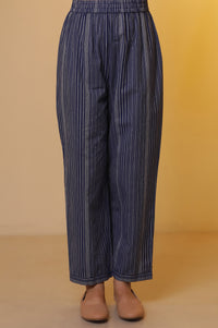 Blue Striped Cotton Shirt Collar Kurta and Palazzo Co-ord Set