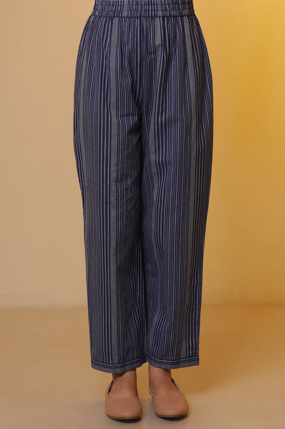 Blue Striped Cotton Shirt Collar Kurta and Palazzo Co-ord Set