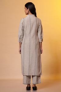 Beige Stripe Shirt Collar Kurta and Palazzo Set