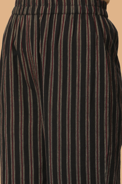 Black Straight Kurta with Striped Palazzo Pants