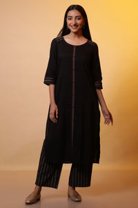 Black Straight Kurta with Striped Palazzo Pants