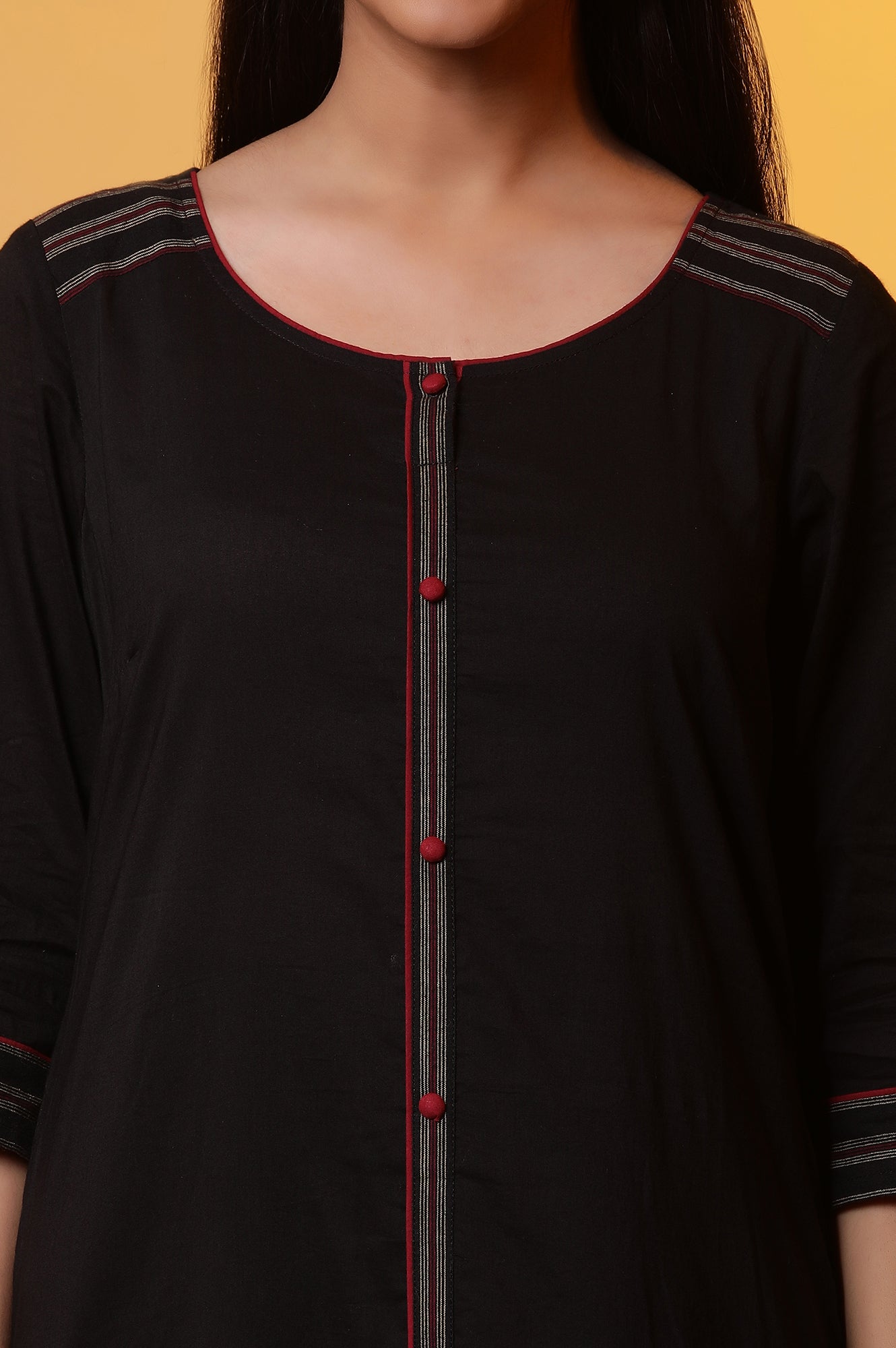 Black Straight Kurta with Striped Palazzo Pants