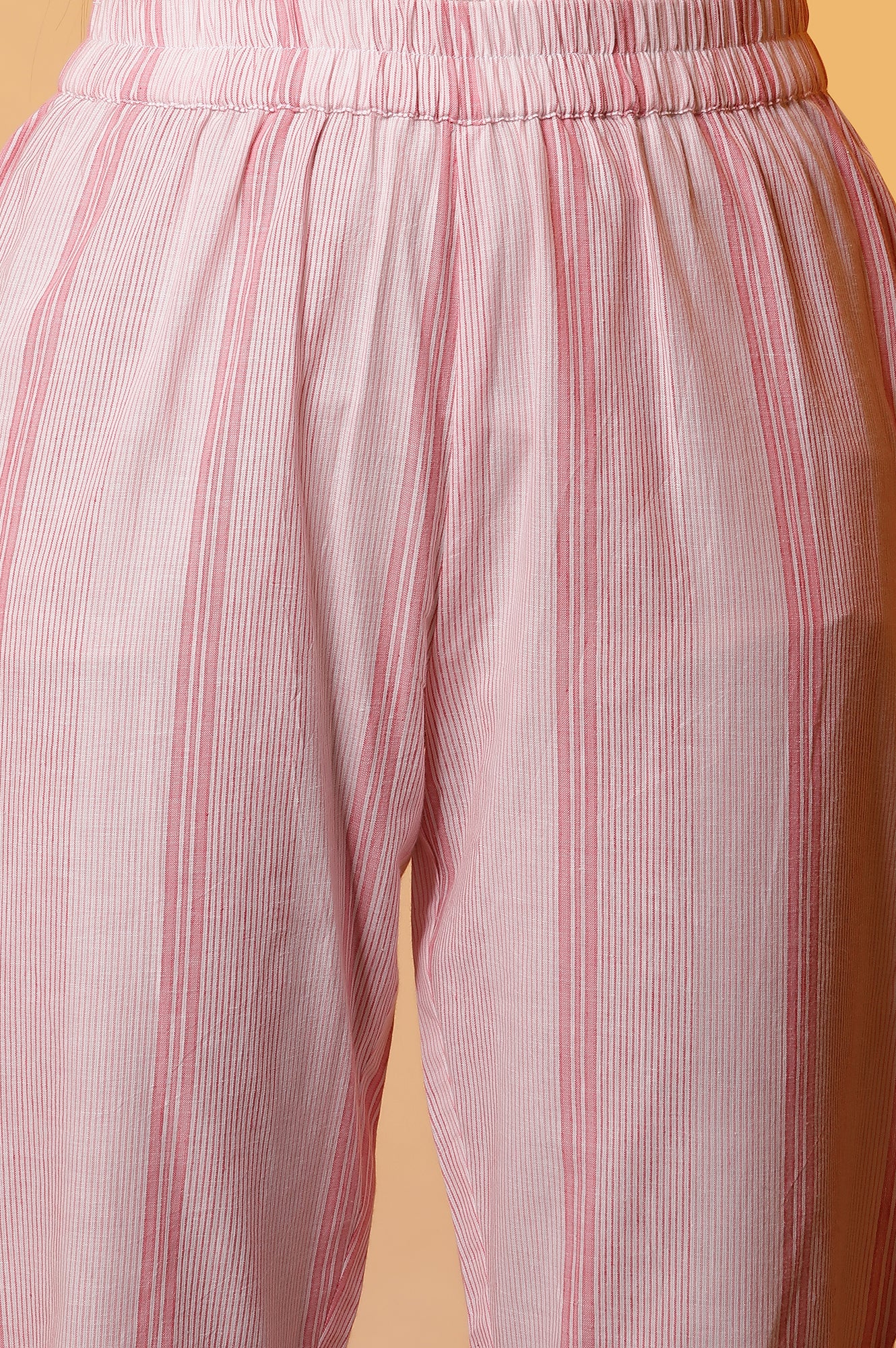 Pink Yarn-Dyed Striped Kurta and Trousers Set