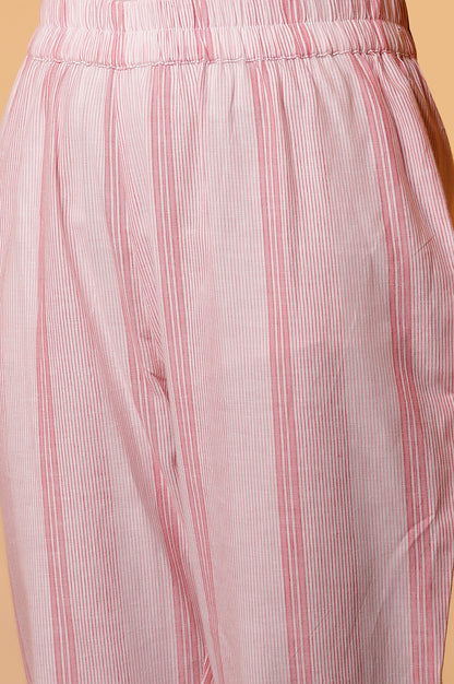 Pink Yarn-Dyed Striped Kurta and Trousers Set