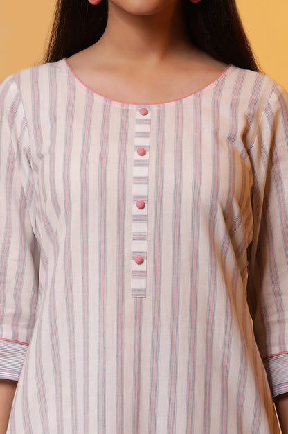 White Striped Cotton Kurta and Palazzos Set