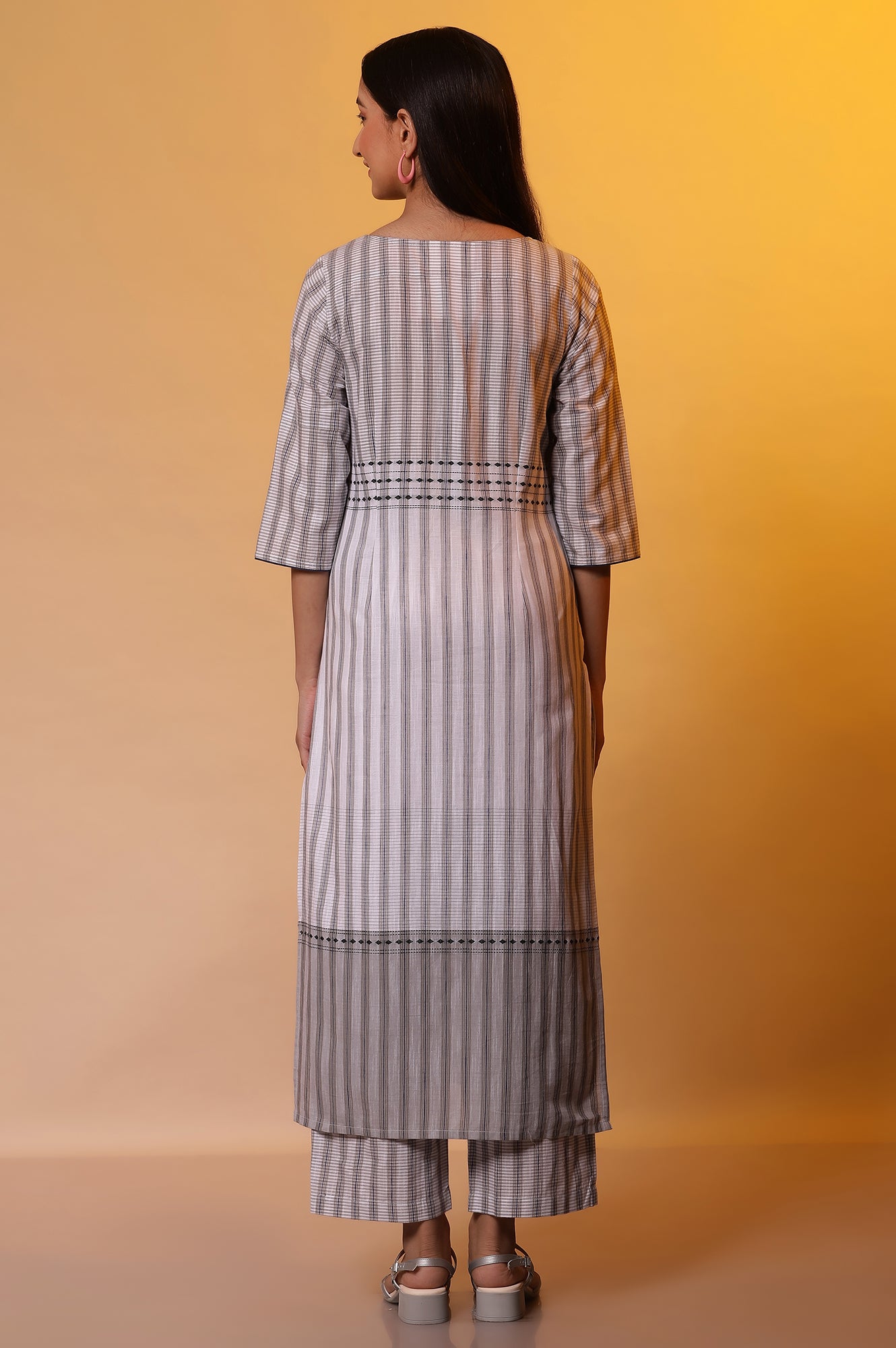 Grey Stripe Printed Cotton Kurta and Palazzo Set