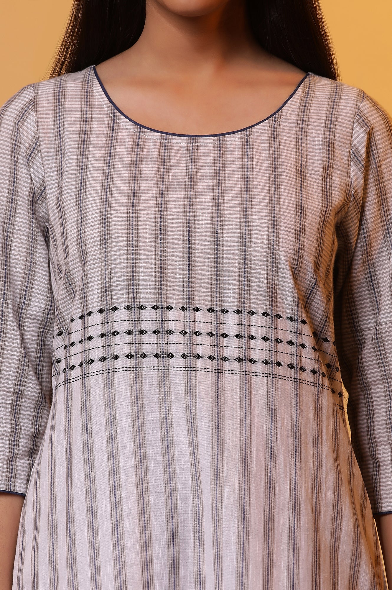 Grey Stripe Printed Cotton Kurta and Palazzo Set