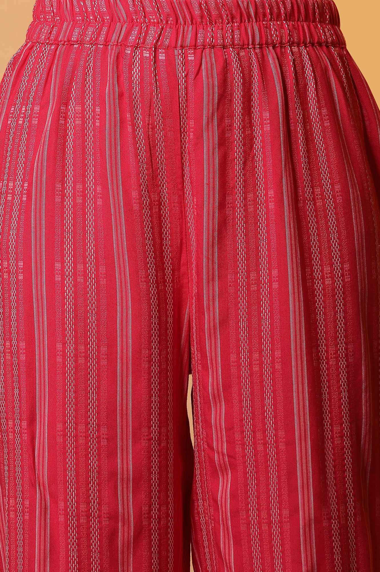 Pink Striped Yarn-Dyed Kurta and Trousers Co-ord Set