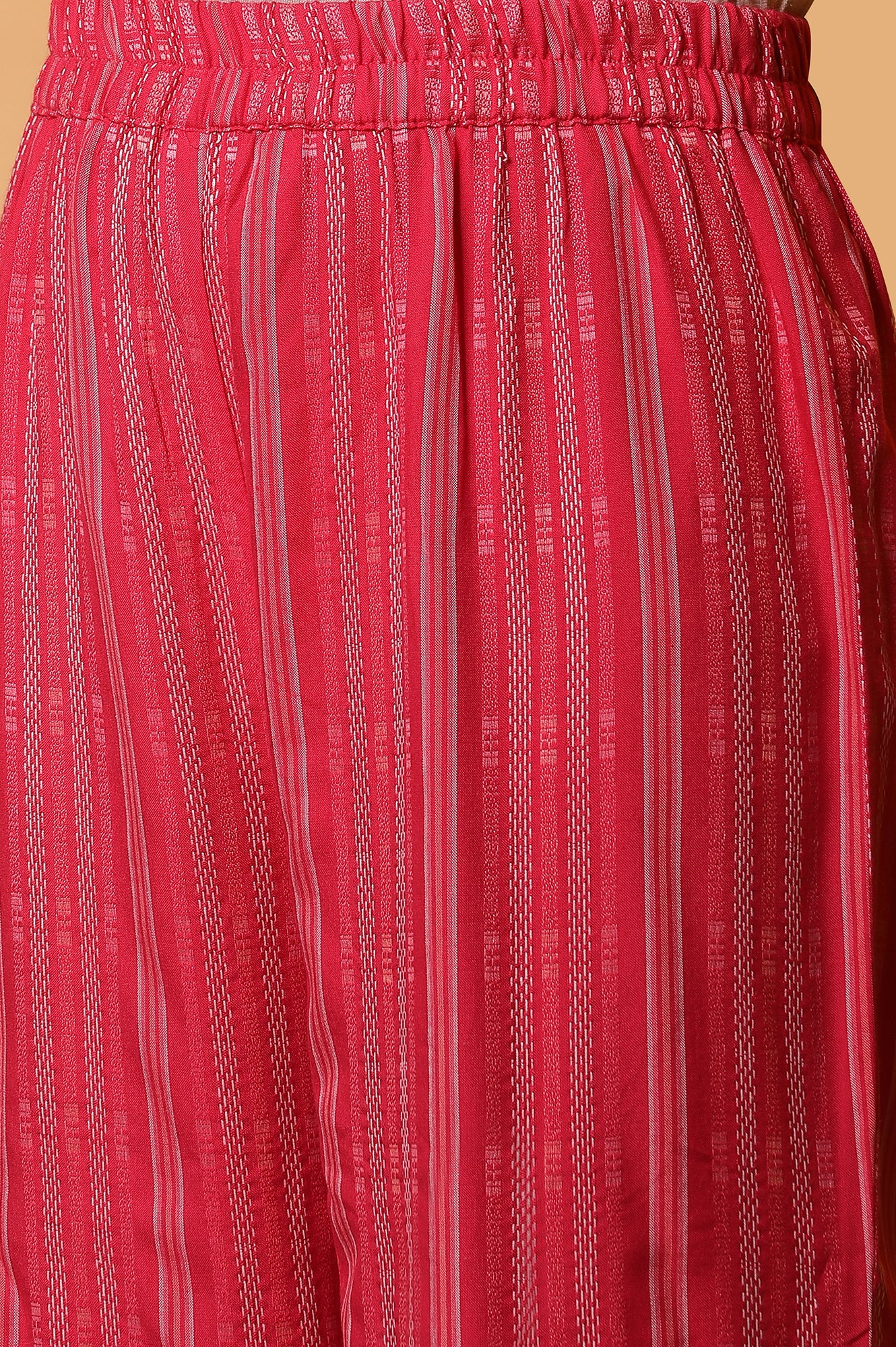 Pink Striped Yarn-Dyed Kurta and Trousers Co-ord Set