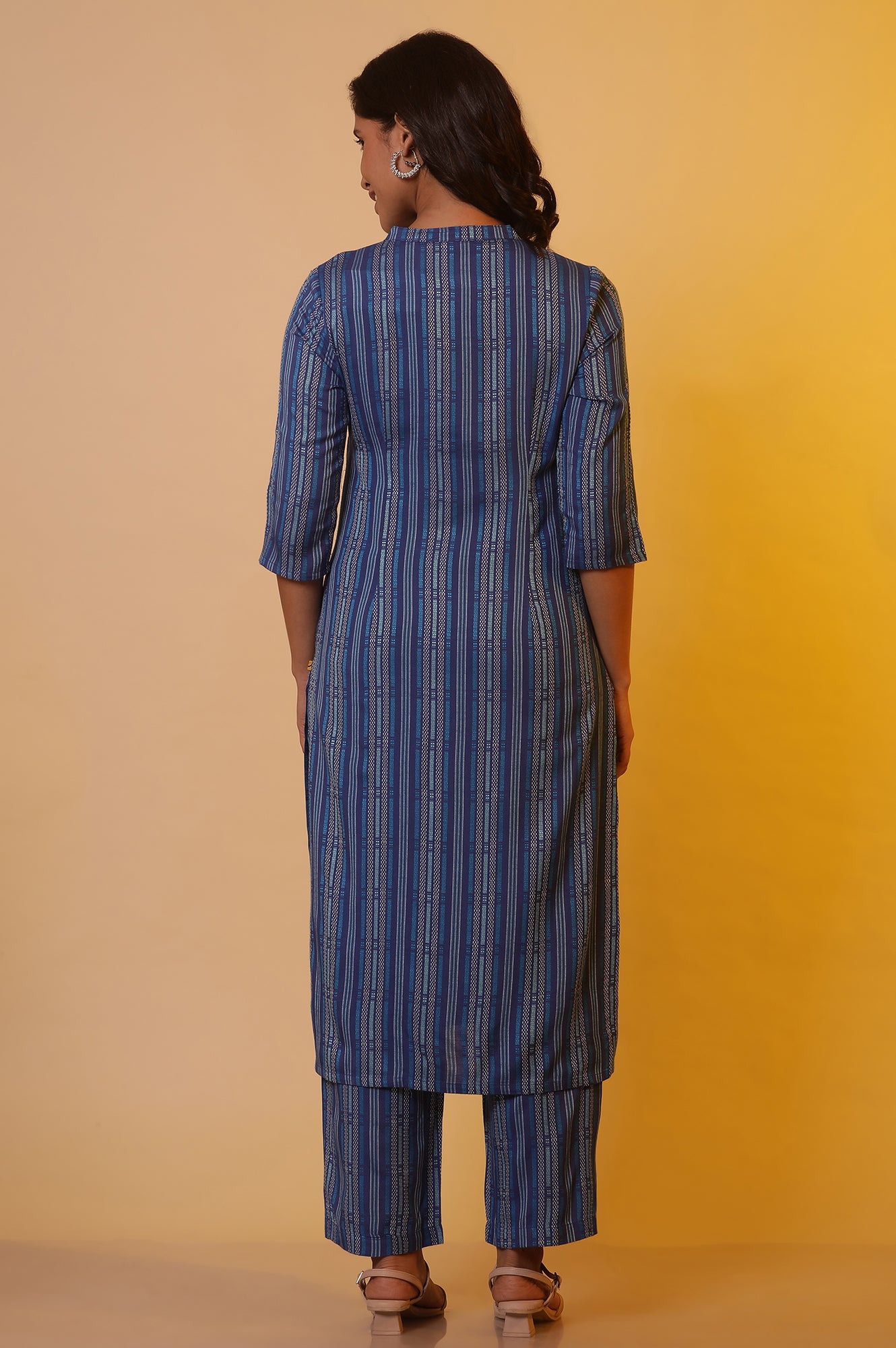 Blue Striped Yarn-Dyed Kurta and Trouser Co-ord Set