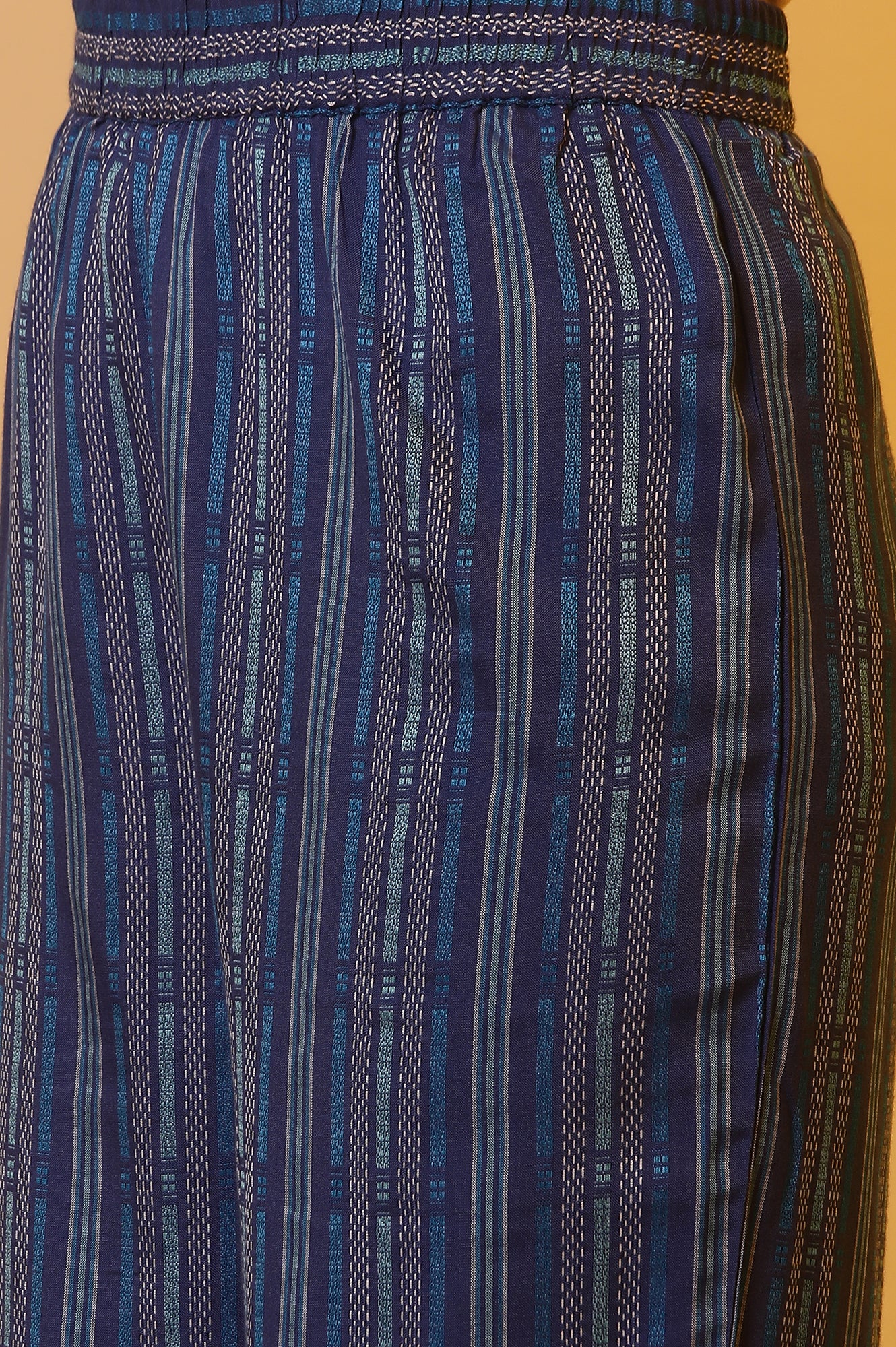 Blue Striped Yarn-Dyed Kurta and Trouser Co-ord Set