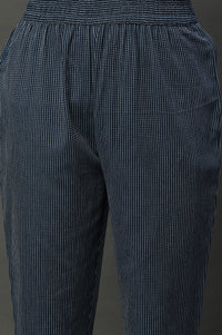 Navy Blue Cotton Dobby Kurta, Trousers and Dupatta Set