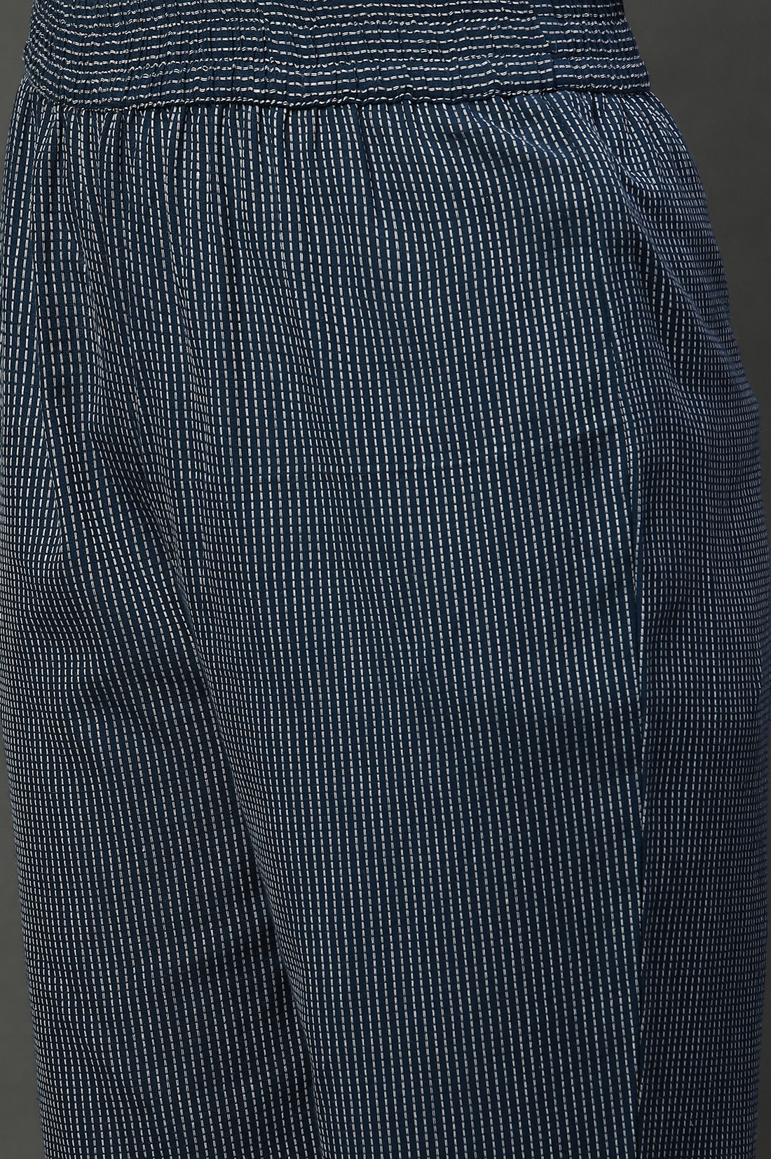 Navy Blue Cotton Dobby Kurta, Trousers and Dupatta Set