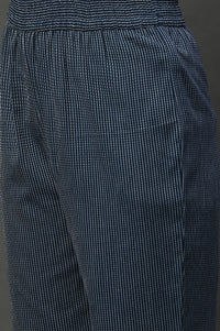 Navy Blue Cotton Dobby Kurta, Trousers and Dupatta Set