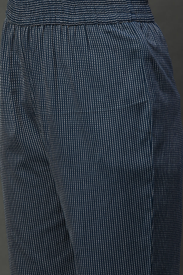 Navy Blue Cotton Dobby Kurta, Trousers and Dupatta Set