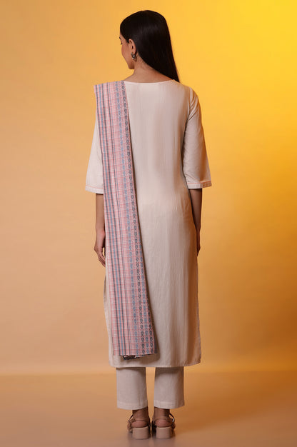 Beige Yarn-Dyed Checkered Kurta and Palazzo Set