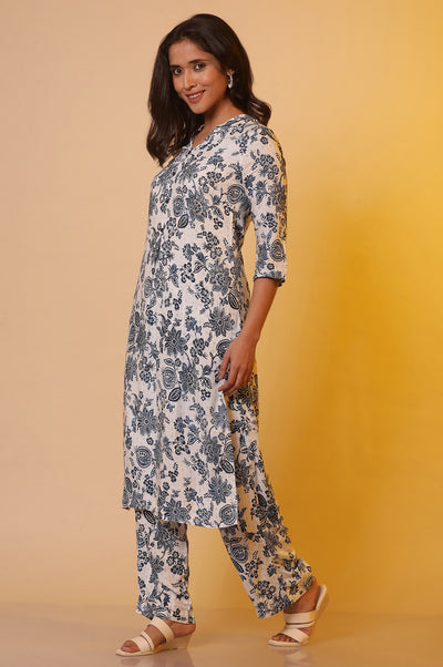 White Floral Printed Kurta and Palazzo Co-ord Set