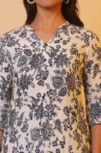 White Floral Printed Kurta and Palazzo Co-ord Set